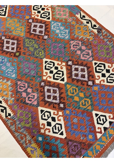 El Dokuma Afgan Kilim 100% Yün Kök Boya Elsanat Eserı İle Harıka Desenlı Model Çok Renkli