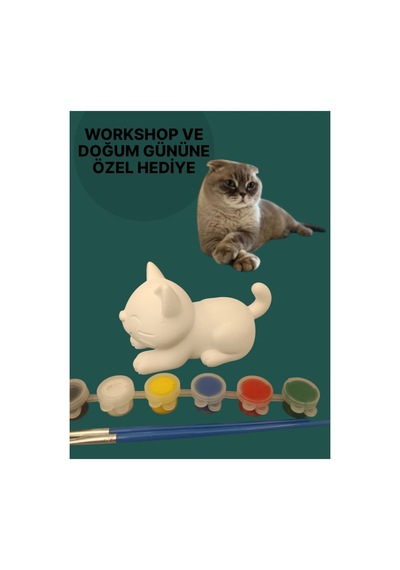 3d Kedi Figür Boyama Seti - Kendin Boya Hobi Ve Etkinlik Seti - Akrilik Boya + 2 Fırça