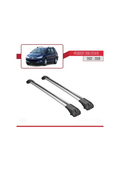 Peugeot 206 Estate 2002-2008 Arası İle Uyumlu Ace-1 Ara Atkı Tavan Barı Gri