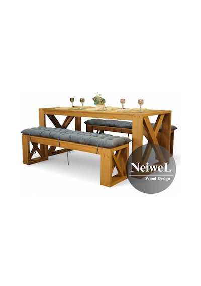 Neiwel Garden Mora Doğal Ahşap Bahçe Yemek Masası-70-140 Açık Ceviz