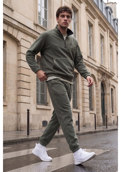Tommy Life Çağla Yarım Fermuar Dik Yaka Lastik Paça Polar Erkek Eşofman Takımı - 85159 Yeşil