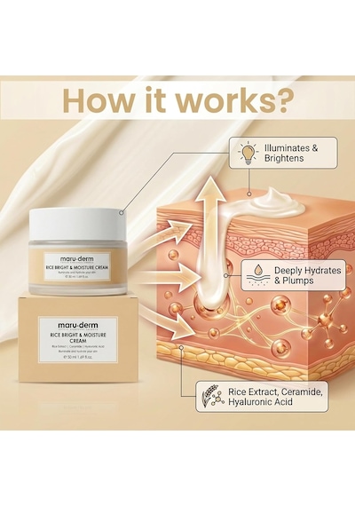 Maruderm Pirinç Özlü Aydınlatıcı & Nemlendirici Krem Seramid & Hyaluronik Asit İle Pürüzsüz Ve Parlak Görünüm İçin Yüz Kremi, 50 Ml