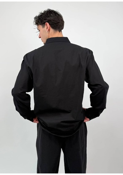 Zaee Oversize Dökümlü Keten Gömlek Siyah
