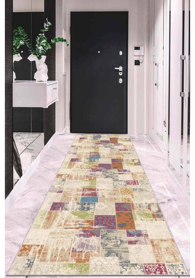Renkli Kaymaz Patchwork Kesme Rulo Özel Ölçülü Yolluk Ar654n11 Çok Renkli