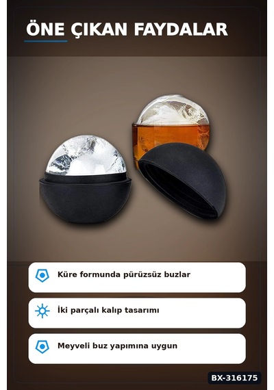 Küre Buz Kalıbı Yuvarlak Silikon İçecek Ve Dondurma Kalıbı 1 Adet 4.5 Cm Bx-316175
