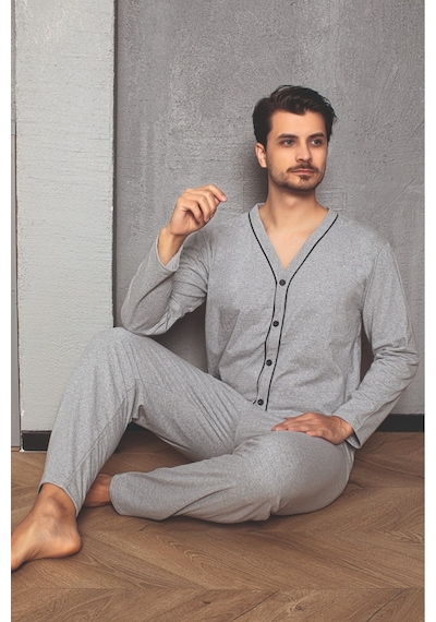 Sude Homewear Erkek Düğmeli Pijama Takımı Gri