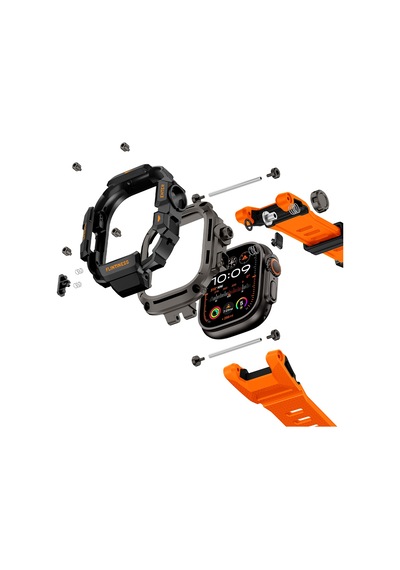 Watch Ultra 49mm Uyumlu Mohseven İwatch Punk Fortress Serisi Kasa Koruyuculu Silikon Kordon Turuncu
