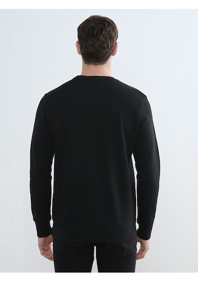 Lcwaıkıkı Classic Siyah Bisiklet Yaka Baskılı Erkek Kalın Sweatshirt