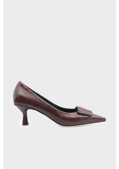Derinet Kısa Topuklu Kadın Stiletto Bordo Bordo