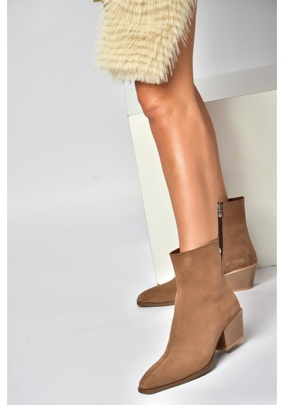 Fox Shoes Z654037561 Vizon Hakiki Deri Süet Alçak Topuklu Western Kadın Bot