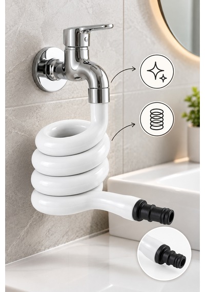 Wc Hortum Matik Beyaz Spiralli Hortum Wc Taharet Matik Esnek Klozet Taharet Hortumu 70-90cm