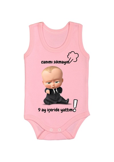 Bebetospik %100 Pamuk 9 Ay İçeride Yattım Baskılı Zıbın & Body Pembe
