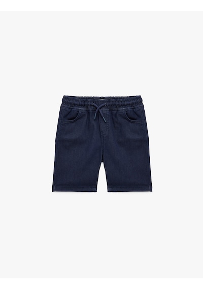 Koton Beli Bağcıklı Lastikli Slim Fit Denim Şort Lacivert 6skb40058td