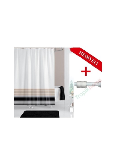 Tropik Home Çizgili Desen Banyo Perdesi Askı  180x200cm Tek Kanat Duş Perdesi, Renkli Banyo Duş Perdesi Diğer