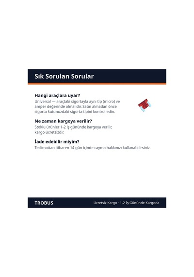 Trobus Oto Sigorta Micro Bıçak Tipi 10 Amper 10'lu Paket Kırmızı Diğer