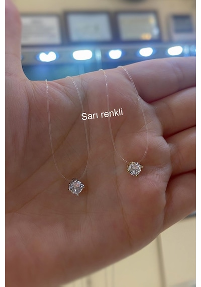 Gümüş 5 Mm Taşlı Hayalet Misina Kolye Hs26552e3 Sarı