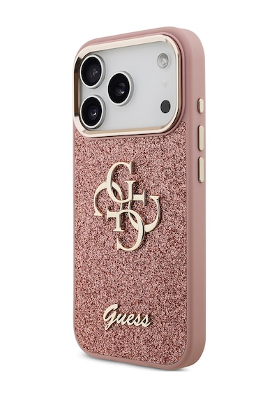 Apple Uyumlu iPhone 17 Pro Kılıf Guess Lisanslı 4g Büyük Metal Logolu Glitter Kapak Pembe Pembe