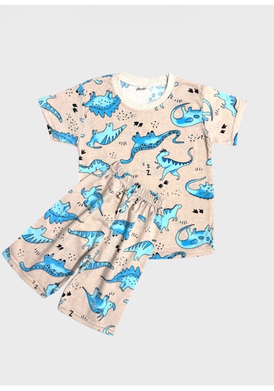 Aliş Kids Erkek Çocuk Pamuklu Bej Rengi Dinozor Desenli Kısa Kollu Şortlu Yazlık Pijama Takımı Bej Mavi Aliş Kids Erkek Çocuk Pamuklu Bej Rengi Dinozor Desenli Kısa Kollu Şortlu Yazlık Pijama Takımı Bej Mavi
