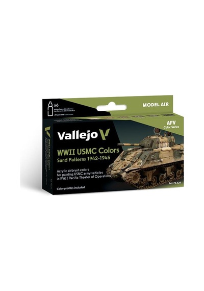 Vallejo 71624 6x18 Ml. Wwıı Usmc Colors Sand Patterns 1942-1945, Model Air Serisi Model Boyası Seti Renkli