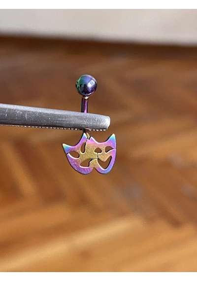 Cerrahi Çelik Piercing Tiyatro Maskesi Piercing Maske Göbek Piercingi Metalik Gri