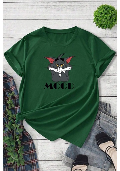 Unisex Mood Baskılı Oversize Tshirt Yeşil