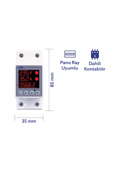 Tomzn  Gerilim Koruma Rölesi Yüksek Düşük Voltaj Akım Koruma 63A Enerji Ölçerli