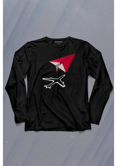 Kağıt Uçak Hayaller Hayatlar Fly Pilot Uzun Kollu Tişört Baskılı Çocuk T-shirt 001