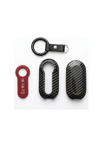 Bigkey Fiat 3 Tuşlu Siyah Kırmızı Karbon Anahtar Kılıfı Doblo Punto Bravo 500 Panda Ducato