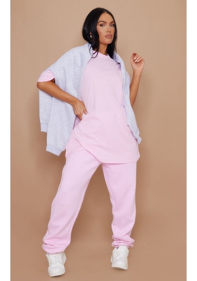 Düz Süprem T-shirt - Pembe Oversize Bisiklet Yaka Kısa Kol Tişört Pembe