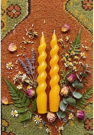 Sarı Renkli Spiral, Burgulu Pinterest Model Şamdan Mum 2' Li Set