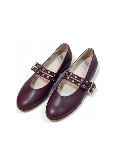 Ne&ve Shoes Bordo Deri Kadın Çift Kapsüllü Babet