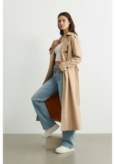 Durivya Kruvaze Yaka Oversize Trençkot Camel