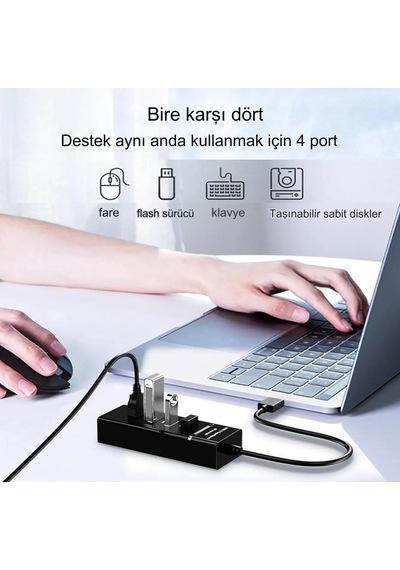Portatif 4 Girişli Usb Çoklayıcı Usb Hub 3,0 Laptop Uyumlu