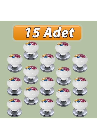 15 Adet Menekşe Kulp Beyaz Polimer Düğme Kulp Krom Tablalı Mobilya Mutfak Dolabı Çekmece Kulbu Kulpları Beyaz