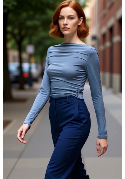 Ersefa Stil Kadın Drapeli Vücuda Oturan Esnek Bluz Regular Örme Slim Kal Indigo