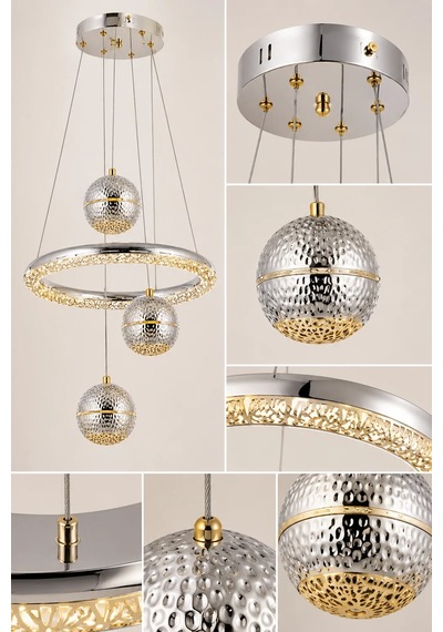 3'lü Krom Modern Premium 3 Renkli Ledli Sarkıt Avizesi Salon Mutfak Çocuk Odası Şık Modelleri 84w Beyaz