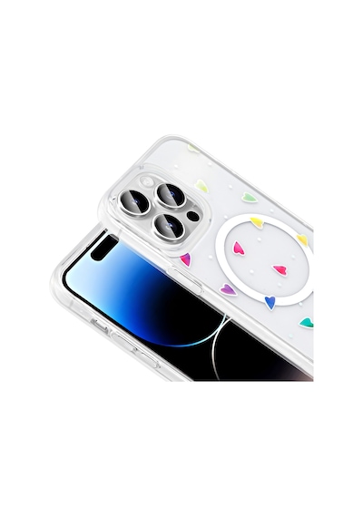 Techaks Apple Uyumlu iPhone 14 Pro Max Kılıf M-safe Şarj Özellikli Şeffaf Zore Folk Sert Kapak - Sevimli Köpek Beyaz