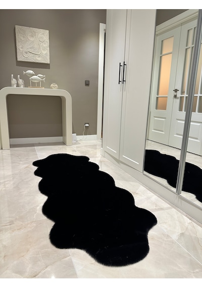 Ultra Soft Siyah Yumuşak Dokulu Peluş Halı Çift Kafa Post