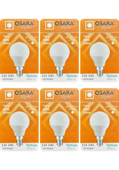 6 Adet Osaka 7w 50w Beyaz Işık E14 Duylu İnce Duy Led Mini Ampul