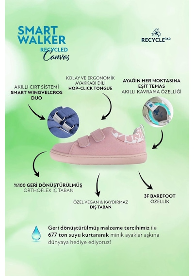 Smart Walker  Canvas Play Eco Pembe Barefoot Çocuk Ayakkabı