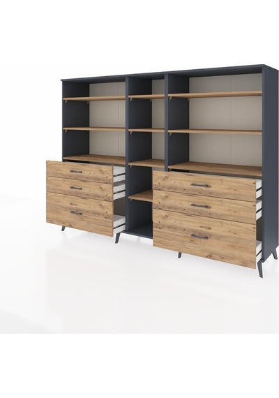 Hyperion Dolap 10 Raflı 6 Çekmeceli 220x44x163 Antrasit-çam Atlas Çam - Antrasit