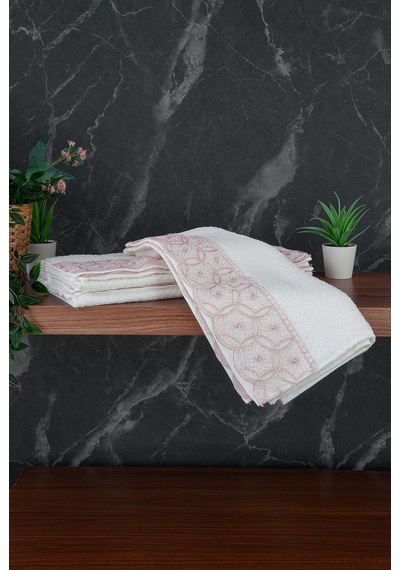 Dantelli Güpürlü Lüks %100 Pamuk Çeyizlik 6 Lı El Yüz Havlu Seti 40x70 - Pembe - 4400 Pembe