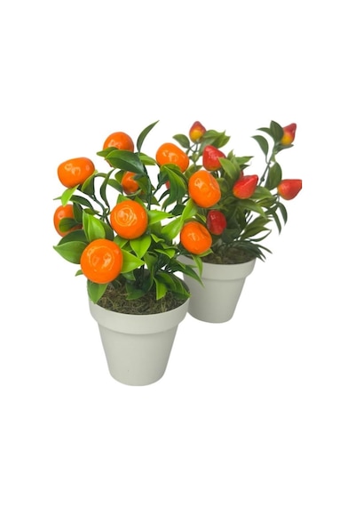 5li Set Yapay Çiçek Mini Saksıda Meyveler 20cm