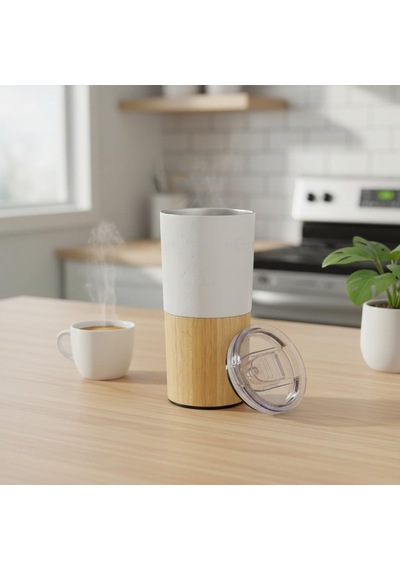 600 Ml Bambu Tabanlı Çelik Termos Mug - 5 Farklı Renk Seçenekli Sıcak Ve Soğuk Tutucu Seyahat Bardağı Beyaz Çok Renkli
