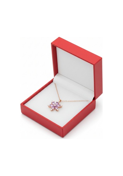 Çekirdekjewelry 925 Ayar Gümüş Lila Taşlı Kamelya Çiçeği Kolye Pembe