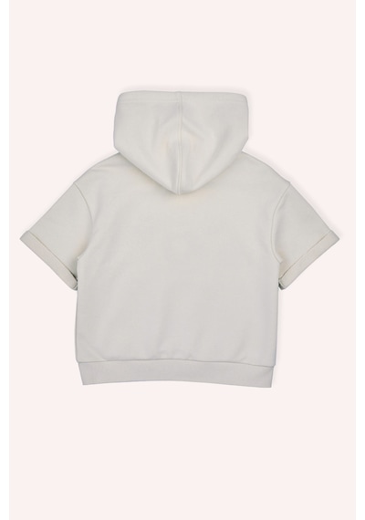 Kız Çocuk Kapüşonlu Kısa Kollu Ön Bedeni Simli Nakışlı Cepli Bej Sweatshirt Çok Renkli 2511GK08002