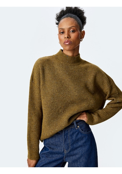 Koton Oversize Balıkçı Yaka Triko Kazak Yeşil 5wak90738ht Zeytin Yeşili