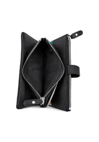 Alphaclub Bag Unisex Hakiki Deri Siyah Renk Fermuarlı Çok Bölmeli Uzun Cüzdan