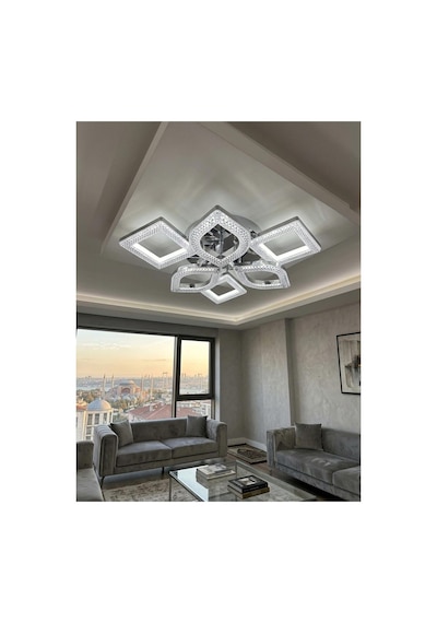 LumiaLighting Hera Model Gümüş 6"lı Ledli 3 Renk Modu Kristal Salon Mutfak Yatak Çocuk Odası Avize