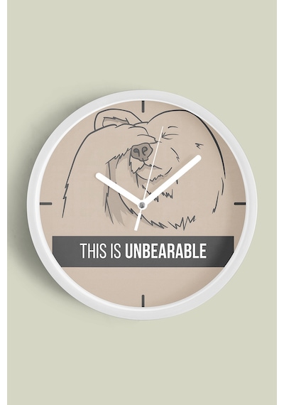 ' This Is Unbearable'' Yazıllı Modern Tasarım Duvar Saati - 30cm - Önü Camlı Beyaz Kasa Beyaz